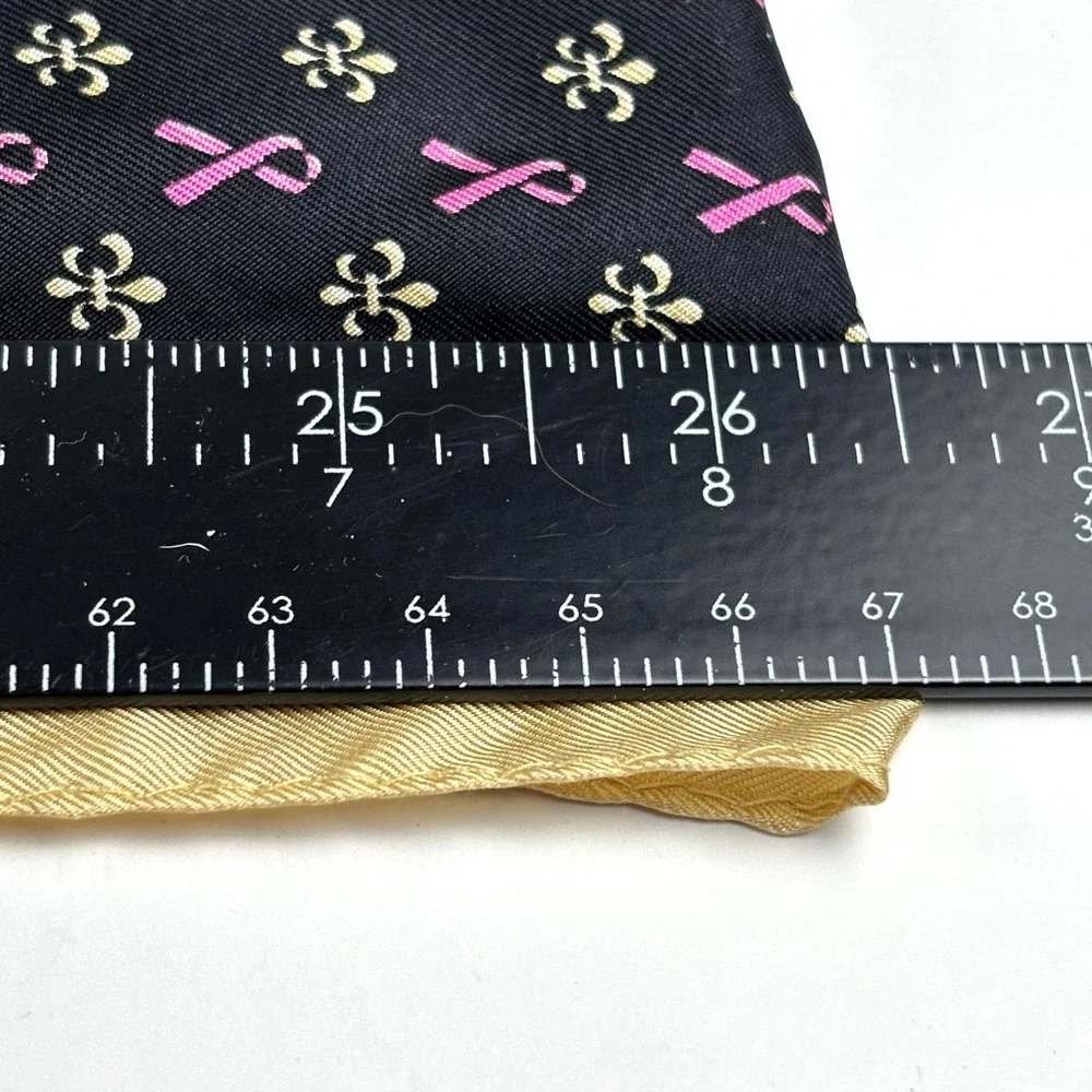 New Nola Couture Scarf Women OS Black Gold Pink 100%Silk Fleur De Lis Ribbon